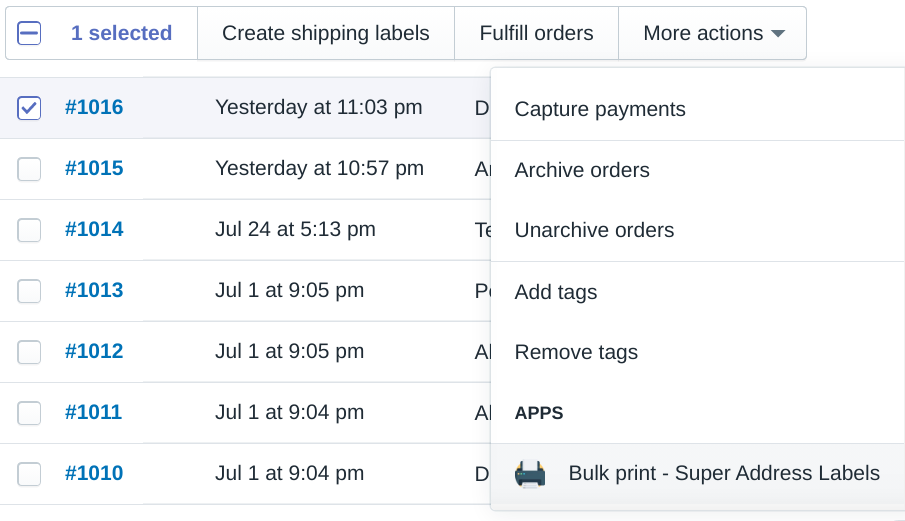 Shopify Admin panel