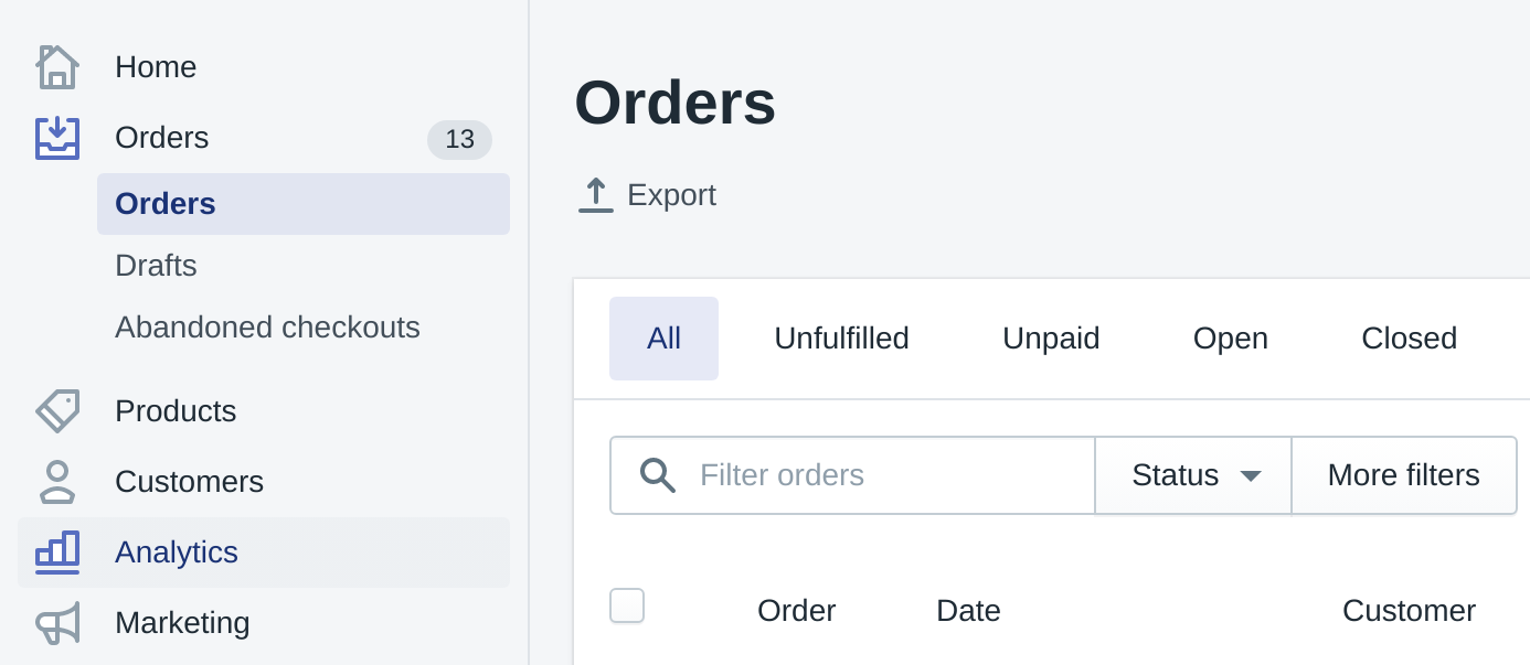 Shopify Admin panel