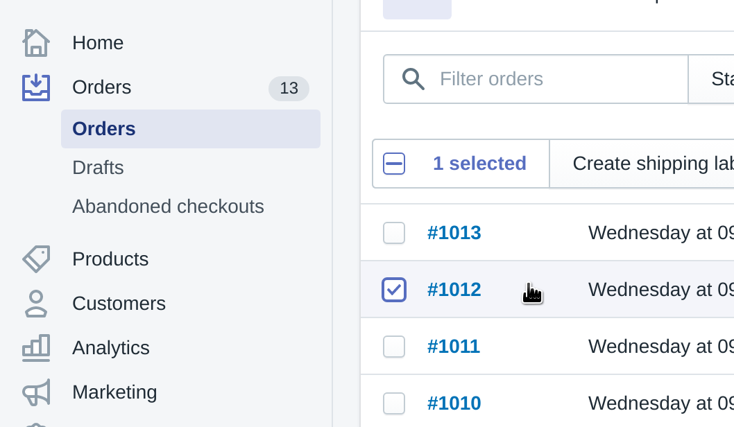 Shopify Admin panel