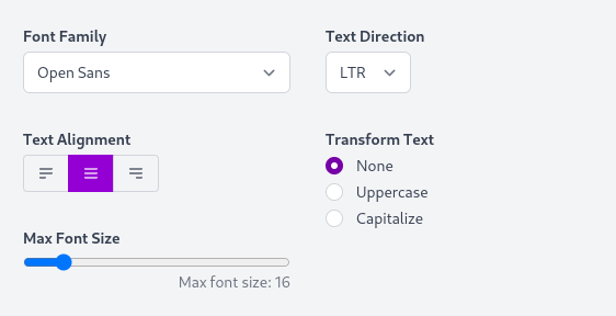 Transform text options
